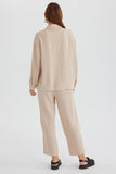 Dodobye Long Sleeve Solid Color Shirt Long Pants Set