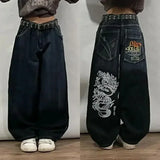 Dodobye 2025 New American Fashion Retro Hip hop Embroidery Pattern Baggy Jeans For Mens Womens Y2K Harajuku Gothic Wide Pants Streetwear