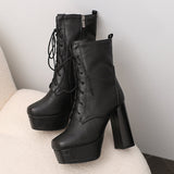 thanksgiving outfit Dodobye Female Boots Toe Ultrahigh Heels 12.5cm Platform 3.5cm Lace Up Big Size 49 50 Fashion Women Booty