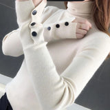 Dodobye 2024 Fall Winter Women Turtleneck Buttons Solid Warm Sweater Long Sleeve Knit Basic Pullover Slim Office Jumper For Women