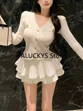 Dodobye Elegant Dress 2 Piece Skirt Set Office Lady Casual French Knitted Top + Women Party Sexy Mini Skirt Korean Fashion Autumn 2025