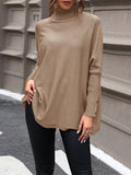 christmas outfit Dodobye Batwing Sleeves Long Sleeves Buttoned Solid Color Split-Joint High Neck Pullovers Sweater Tops