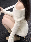 Dodobye-Long Sleeve Off-Shoulder Ribbed-Knit Sweater