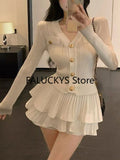 Dodobye Elegant Dress 2 Piece Skirt Set Office Lady Casual French Knitted Top + Women Party Sexy Mini Skirt Korean Fashion Autumn 2025