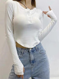 Dodobye-Asymmetric Button Front Knit Crop Top