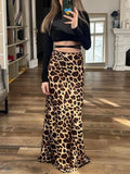 Dodobye 2024 Vintage Women's Leopard Print Satin Skirt Female Summer High Waist Midi Skirt Woman Fashion Elegant Long Skirts