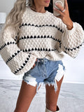 christmas outfit Dodobye Loose Puff Sleeves Split-Joint Round-Neck Sweater Tops