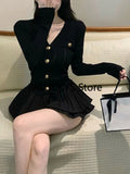 Dodobye Elegant Dress 2 Piece Skirt Set Office Lady Casual French Knitted Top + Women Party Sexy Mini Skirt Korean Fashion Autumn 2025