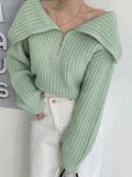 Dodobye-Solid Big Lapel Neck Half Zip Sweater