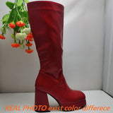 thanksgiving outfit Dodobye Women Knee High Boots Toe Block Heels 10cm Platform 2.5cm Big Size 43 Concise Female Bota