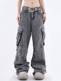 Dodobye Women's Baggy Y2k Cargo Jeans Harajuku Emo Denim Trousers 90s Streetwear Aesthetic Y2k Jean Pants Vintage 2000s Trashy Clothes