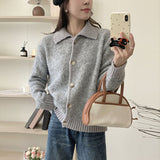 Black Friday Dodobye Retro Plush Lapel Solid Cardigan Women Casual Knitted Single Breasted Pullover Sweaters Female Autumn Fashion Simple Knitwear