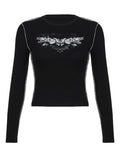 Dodobye-Long Sleeve Wings Print Slim-Fit T-Shirt