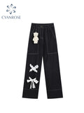 Dodobye Vintage Gothic Baggy Jeans Women Streetwear Boyfriend Y2K Female Wide Leg Pants High Waist Straight Denim Trousers 2025 Spring