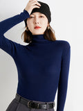 christmas outfit Dodobye Simple Skinny Long Sleeves Solid Color High-Neck Sweater Tops Pullovers