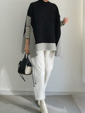 christmas outfit Dodobye Batwing Sleeves Loose Split-Joint Split-Side Striped High Neck Sweater