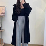 Black Friday Dodobye Casual Knitted Long Hooded Cardigan Women Korean Loose Solid Single-Breasted Sweaters Female Autumn Chic Elegant Daily Outwear