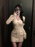 Dodobye French Elegant Slim Knitted Dress Short Party One Piece Dress Korean Fashion 2025 Winter Sexy Bodycon Y2k Mini Dress Woman Chic