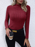 christmas outfit Dodobye Long Sleeves Skinny Pleated Solid Color Split-Joint High Neck Sweater Tops