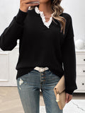 christmas outfit Dodobye Long Sleeves Loose Split-Joint V-Neck Pullovers Sweater Tops