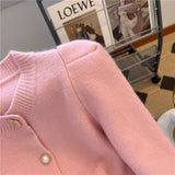 Black Friday Dodobye Sweet Knit Sweater Women Puff Sleeve Gentle Soft Pink Chic Button Top Elegant Gold Single -Breasted Pretty Style Cardigan