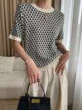 christmas outfit Dodobye Half Sleeves Houndstooth Round-Neck Sweater Tops