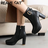 thanksgiving outfit Dodobye Female Ankle Boots Round Toe Block Heels Ultrahigh 15cm Platform 1.5cm 45 46 Mature Bota