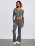 thanksgiving outfit Dodobye Y2K Women 2 Piece Knitted Outfits Long Sleeve Knitted Sweater Top Zipper Tracksuit Flare Pants Streetwear