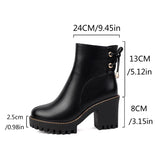 thanksgiving outfit Dodobye Classic Women Ankle Boots Round Toe Chunky Heels 8cm Platform 2.5cm Lace Up 42 43 Leisure Daily Bota