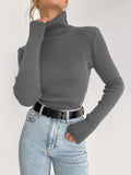 christmas outfit Dodobye Long Sleeves Skinny Solid Color High Neck Pullovers Sweater Tops