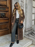 christmas outfit Dodobye 2024 New Elegant Suede Lapel Overcoat With Belt Chic Double-breasted Full Sleeve Long Jacket Autumn Female Commute Outwear