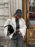 christmas outfit Dodobye White Elegant Lapel Fluffy Faux Fur Thermal Coat Women Fashion Long Sleeves Thick Warm Jacket 2024 New Chic Lady Winter Overcoat