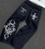 Dodobye 90s Streetwear Y2k Men Jeans 2024 New Baggy Jeans Hip Hop Punk Ripped Jeans Harajuku Goth Skull Embroidery Wide Leg Straight Jeans for Men Hot