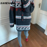 Dodobye Sweet Hot Girl Retro Suit Women's Autumn Fair Isle Pattern Knitted Cardigan High-waisted Skirt Fashion Two-piece Sets