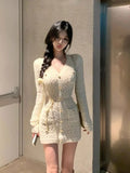 Dodobye French Elegant Slim Knitted Dress Short Party One Piece Dress Korean Fashion 2025 Winter Sexy Bodycon Y2k Mini Dress Woman Chic