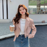 thanksgiving outfit Dodobye Pink PU Leather Jacket Women's Cropped Petite Jacket 2024 New Spring Autumn Street Style Fashion Overcoat From China Mainland