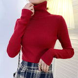 Black Friday Dodobye Zoki Autumn Fashion Women Turtleneck Sweater Korean Long Sleeve Simple Basic Slim Elastic Jumper Solid Screw Thread Elegant Tops