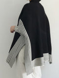 christmas outfit Dodobye Batwing Sleeves Loose Split-Joint Split-Side Striped High Neck Sweater