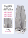 Dodobye Women's Grey Lace Lace-up Pants Vintage Y2k Harajuku 90s Aesthetic Sweatpants Retro High Waist Wide Trousers 2000s Clothes 2025