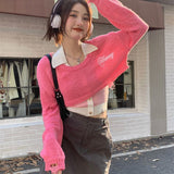 Black Friday Dodobye Y2K Vintage Cropped Sweater Women Solid Punk Ripped Hollow Out O Neck Long Sleeve Pullover Casual Preppy Sweet Knitwear Jumpers