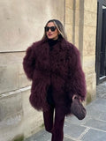 christmas outfit Dodobye Women's Fashion Wine Red Furry Faux Fur Warm Coat 2024 New Thicken Fluffy Plush Loose Trendy Jacket Winter Chic Lady Outerwear