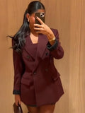 christmas outfit Dodobye 2024 Chic Burgundy Red Double Breasted Suit Jacket Women Elegant Lapel Long Sleeve Flap Pockets Blazer Coat Lady Commute Outwear