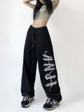 Dodobye Hip Hop Letter Y2k Sweatpants Women High Waist Vintage American Trousers Fall Harajuku Casual Lace Up Streetwear Bf Pants