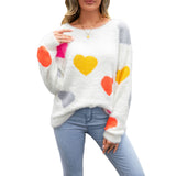 thanksgiving outfit Dodobye Valentine s Day Women Fuzzy Knit Sweater Long Sleeve Round Neck Heart Print Warm Pullover Sweater Fall Winter