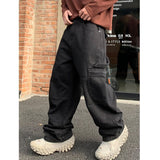 Dodobye Male 2025 Autumn/Winter Black Wide Leg Casual High Street Big Pocket Pants With Advanced Design Sense American Jeans K11-A3789