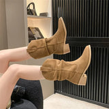 Dodobye Suede pleated autumn thick heel plus medium heel long leg fashion boots 2025  retro but knee pile boots for women