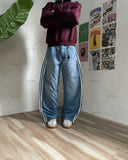 thanksgiving outfit Dodobye 2024 American Retro Striped Washed Baggy Jeans Women Y2K Harajuku Street Hip Hop Anime Print Trend Straight Wide Leg Pants Men