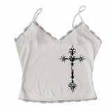 Dodobye Gothic vintage Aesthetic Harajuku Punk Y2K Lace women Sleeveless Camisole Sexy Streetwear Hip Hop Rock Harajuku Grunge White Top