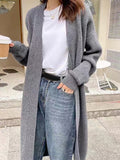 Black Friday Dodobye Casual Knitted Solid Long Cardigan Women Korean Loose Long Open Sweaters Female Autumn Chic Warm Simple Daily Street Tops