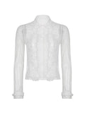 Dodobye-Ruffle Trim Sheer Mesh Long Sleeve Blouse